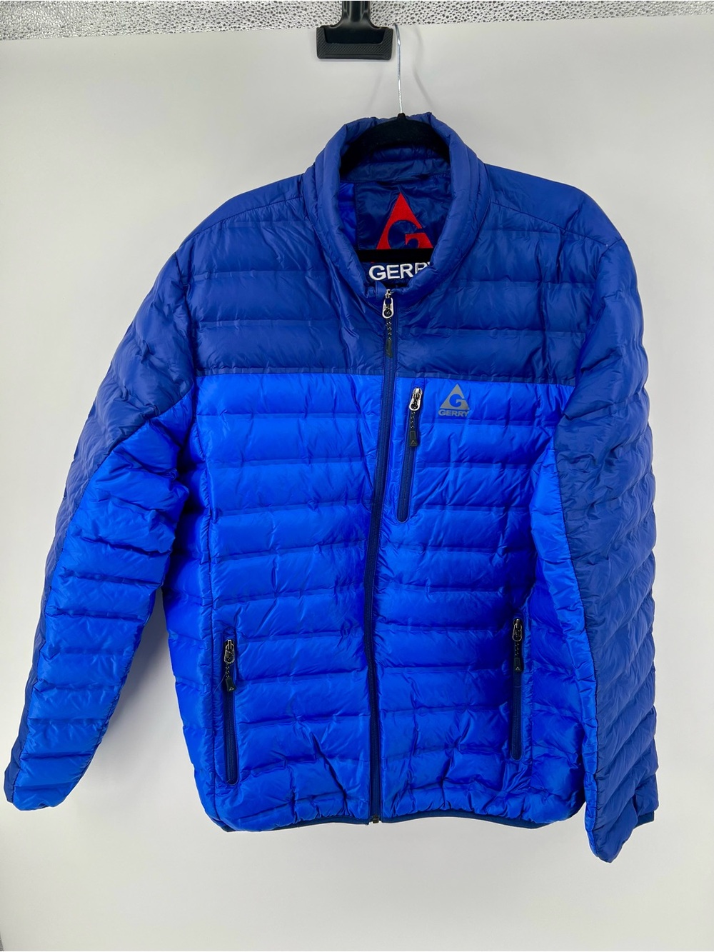 Gerry Jacket Men Blue Full Zip Logo Fillpower 650 Down Puffer Coat XL